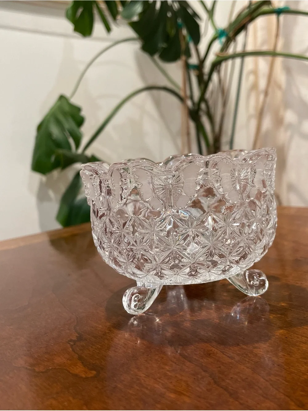 Vintage Papillon by Hofbauer 3-footed Crystal Bowl Butterflies